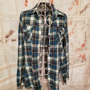 NWOT Blue Age Jeans USA Plaid Button Up Size L